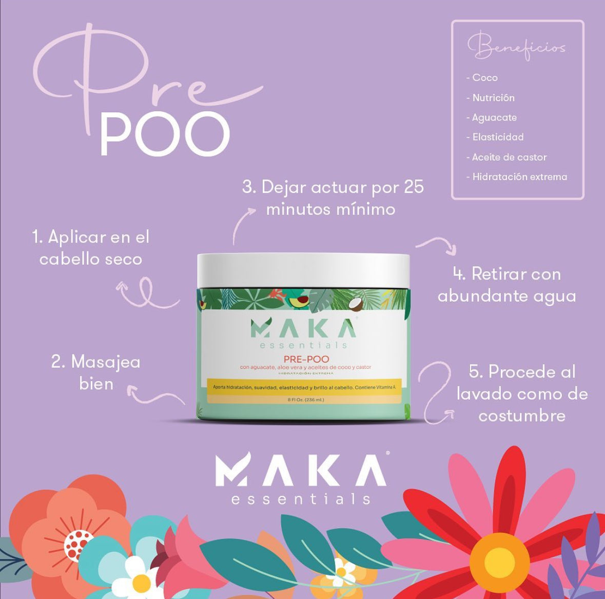 Pre-poo con Aguacate, Aloe Vera y aceites de Coco y Castor, 8 Oz. - MAKA ESSENTIALS